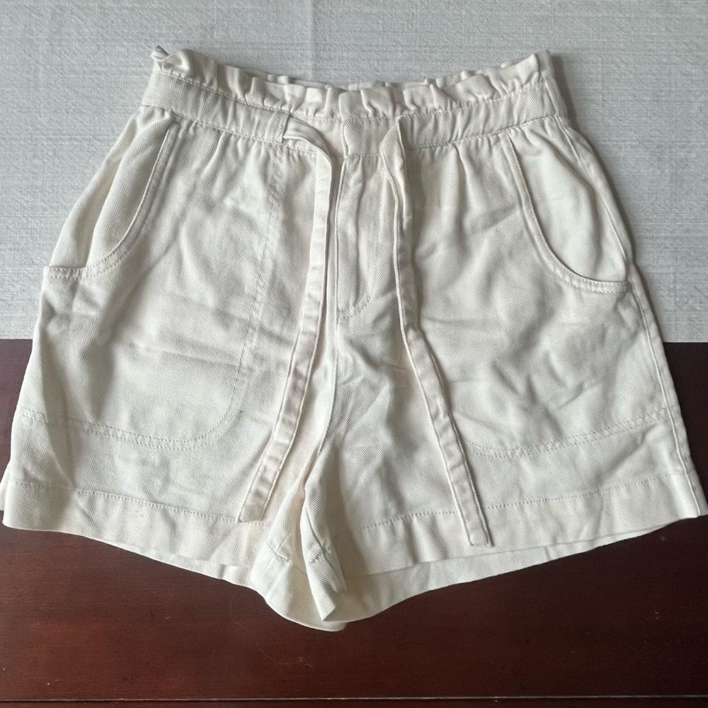Women's Paperbag Cream Shorts